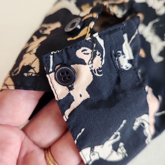 H&M Button Up Horse Equestrian Western Cowgirl Novelty Print Shirt SZ 10 Medium - Picture 12 of 15